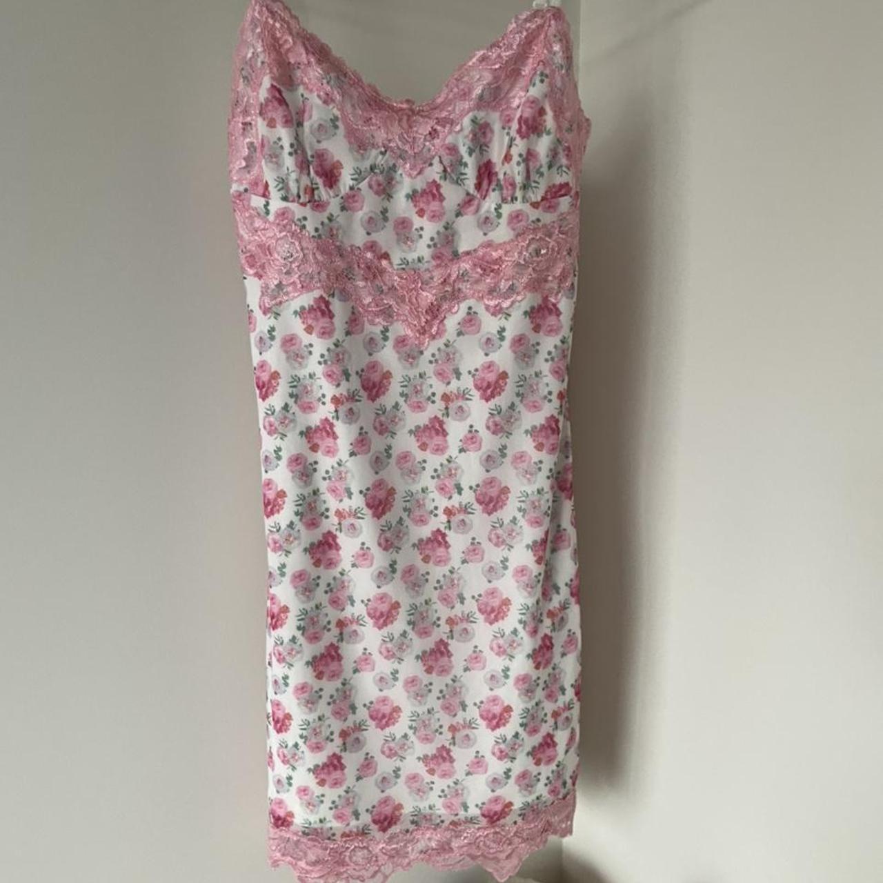 tigermist pink and white floral lace dress never... - Depop