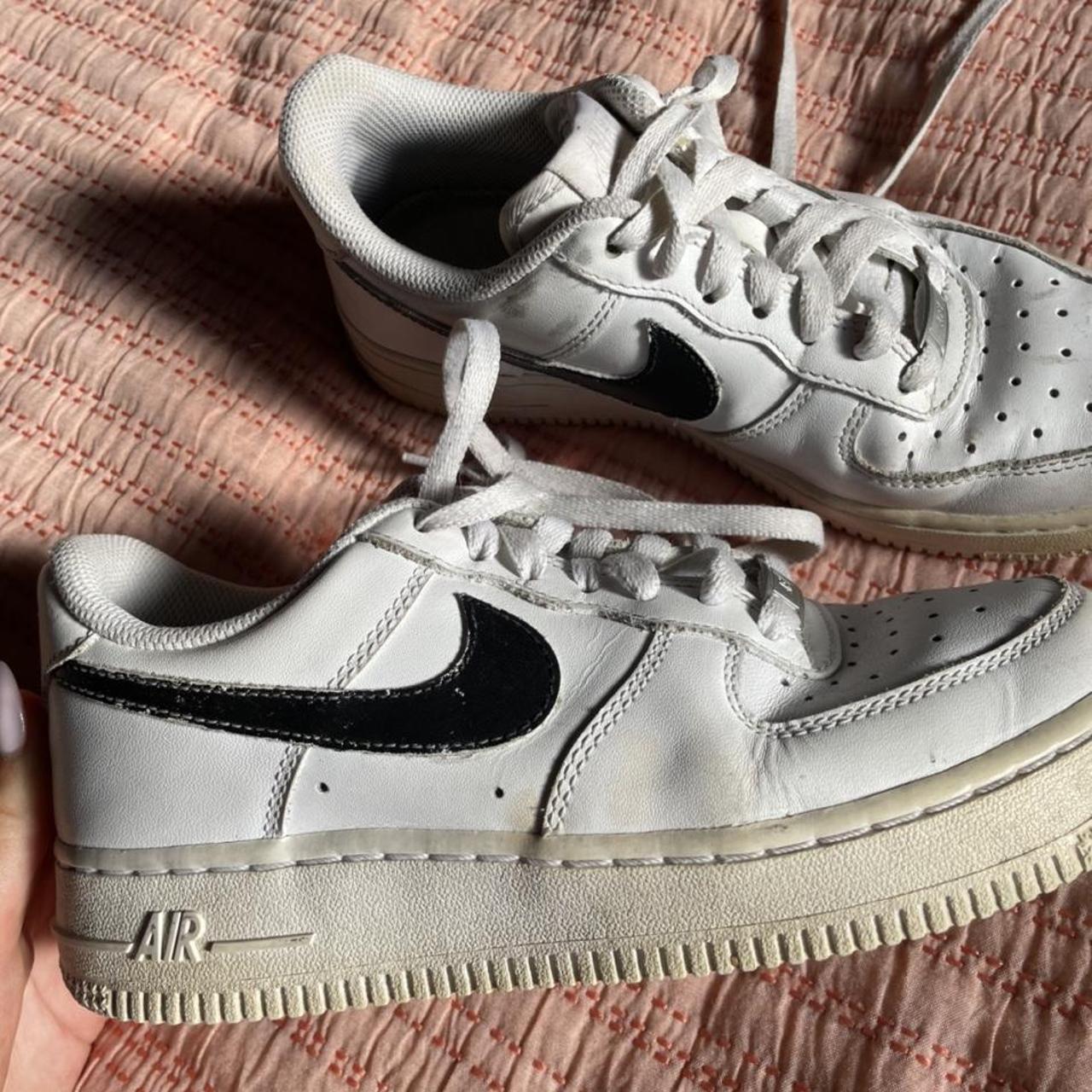 white Nike Air Force 1 with black Nike tick In not... - Depop