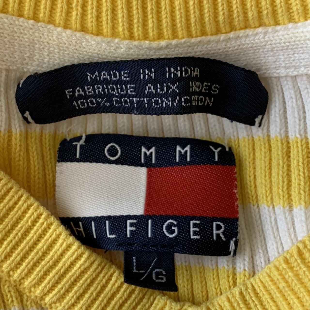 VINTAGE STRIPED YELLOW WHITE TOMMY HILFIGER SWEATER... - Depop