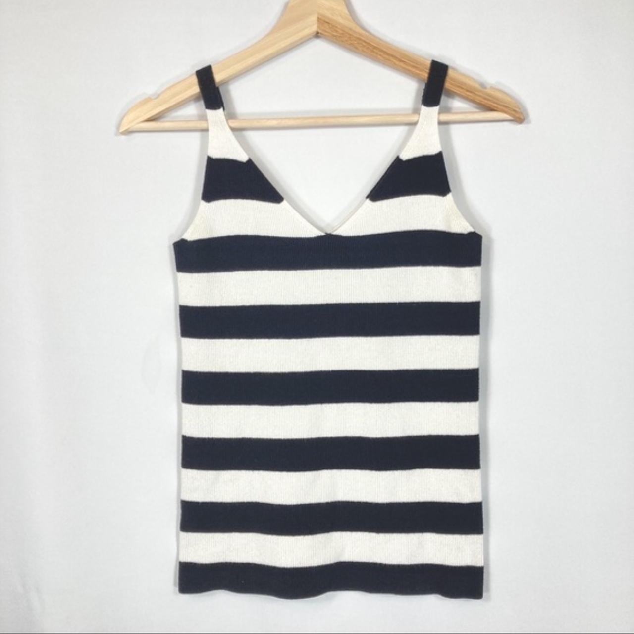 Ann Taylor Black and White Striped Knit Tank Top... - Depop