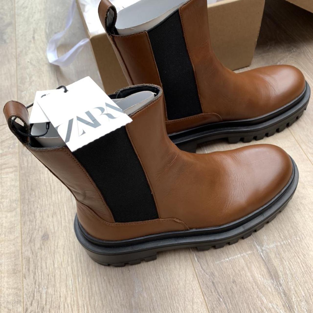 flat leather boots with track soles zara