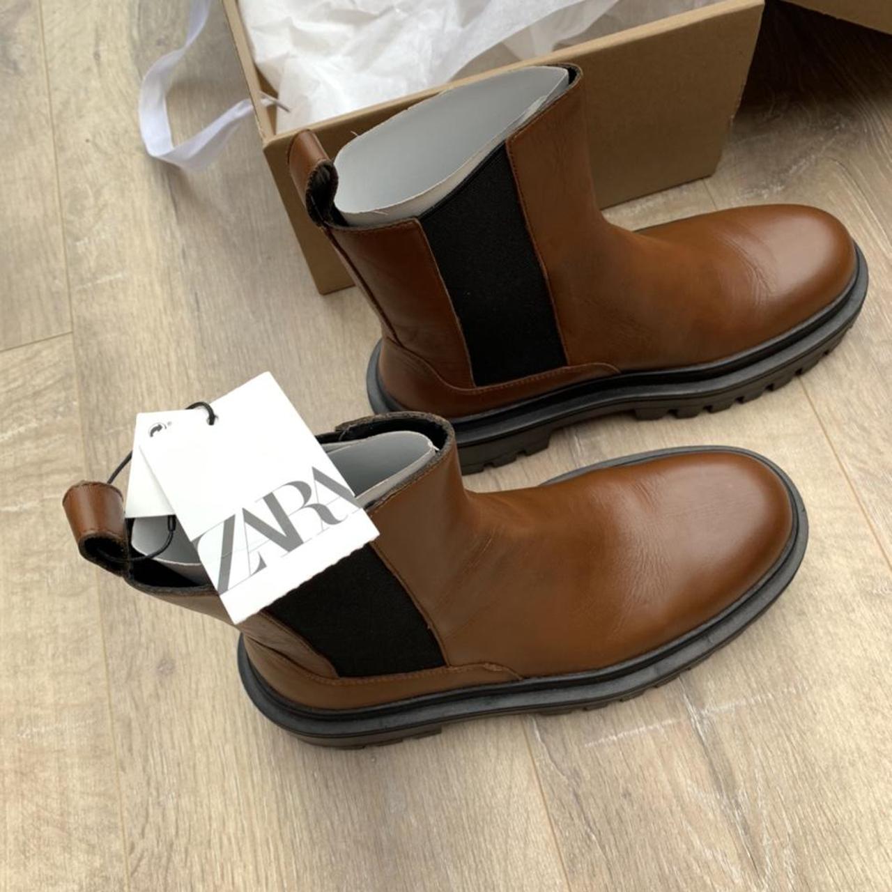 flat leather boots with track soles zara
