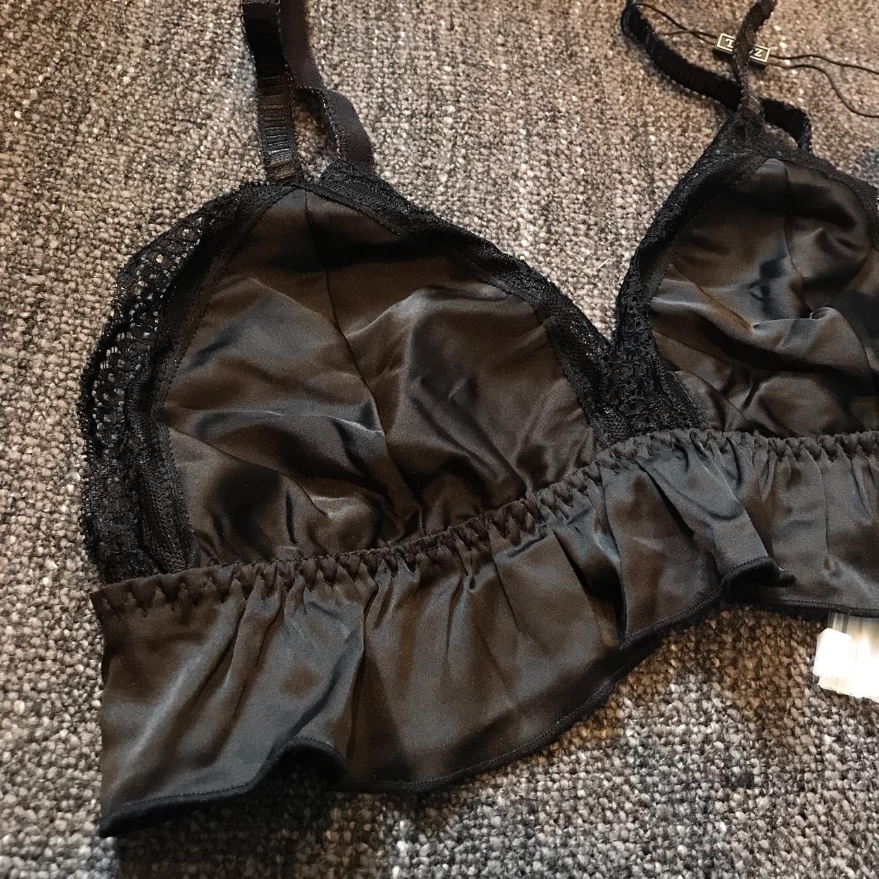 Black lingerie set (bralette with frill hem and... - Depop