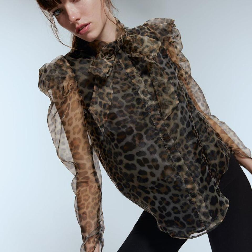 zara animal print organza blouse