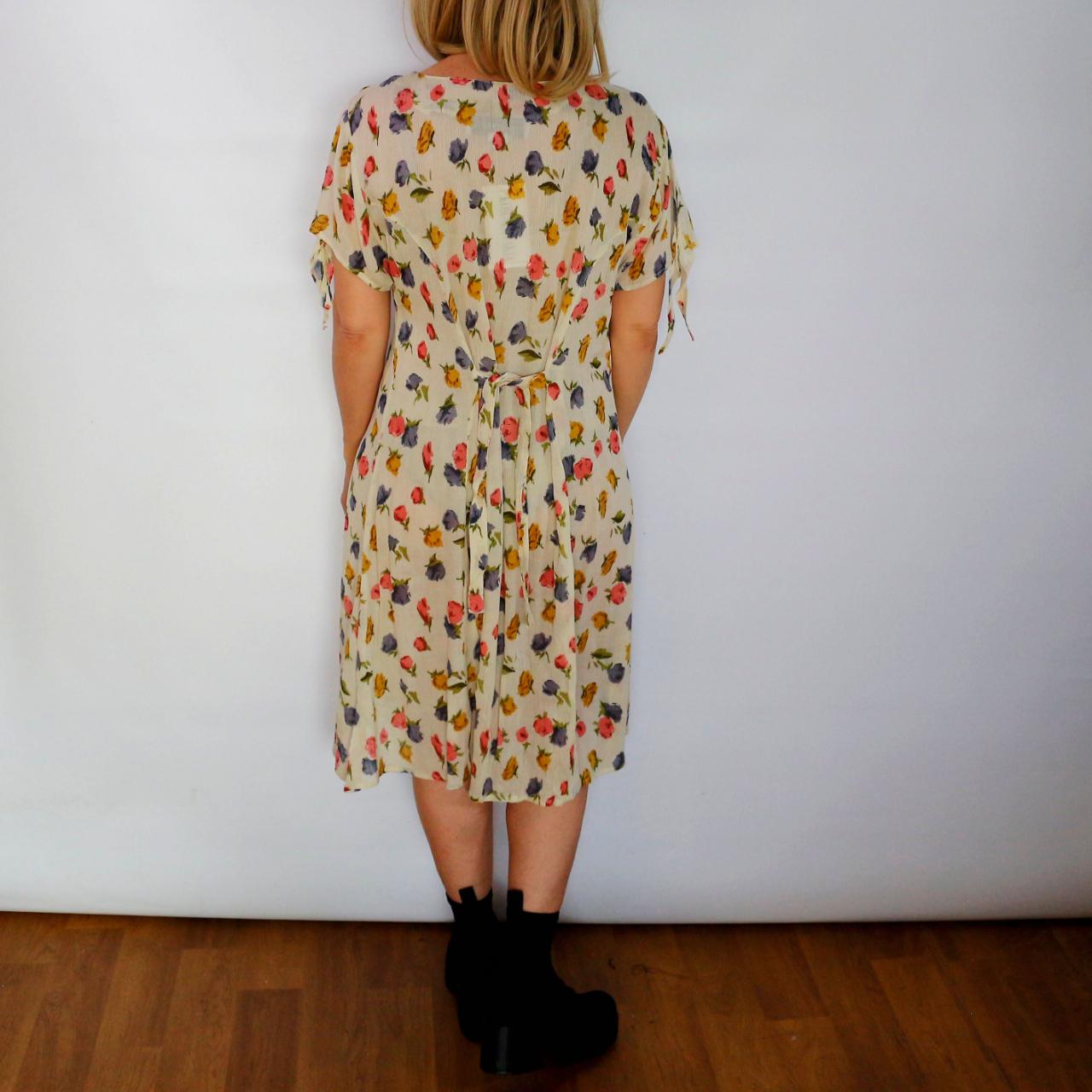 Vintage 90s midi floral sheer button up dress with... - Depop