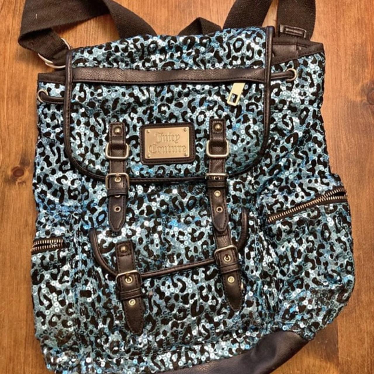 Juicy Couture hot Blue Sequin Leopard Print Backpack Y2K Vintage