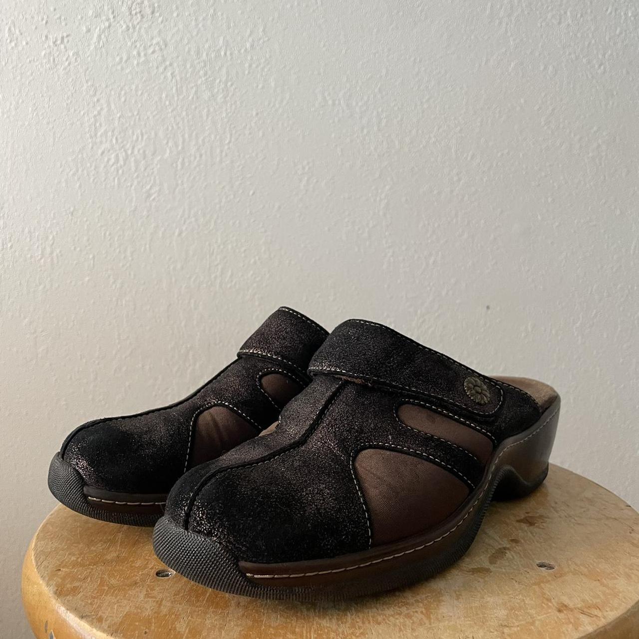 brown platform clogs vintage 2000s y2k 90s leather... - Depop