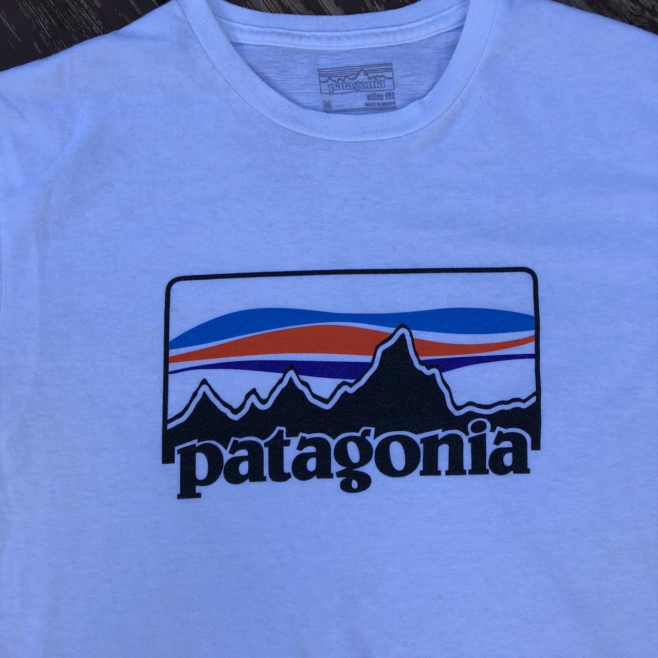 Patagonia all white slim medium t-shirt with cool... - Depop