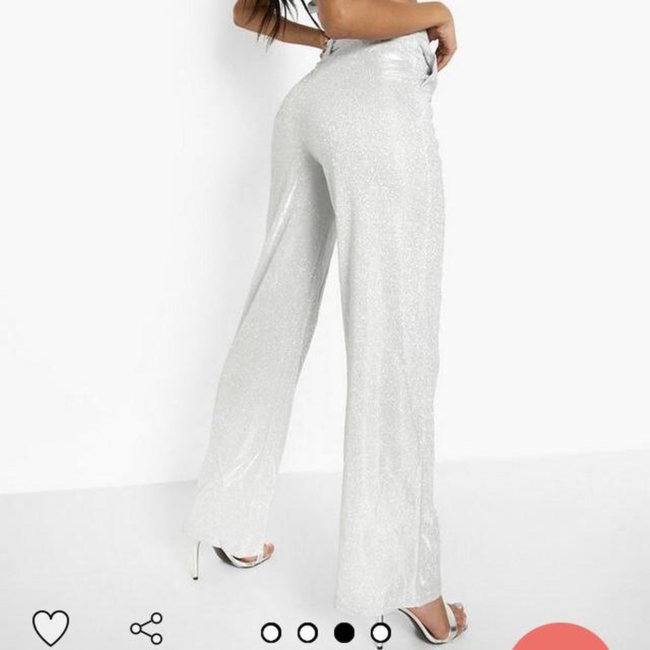 Silver glitter wide leg trousers, never worn. Would... Depop