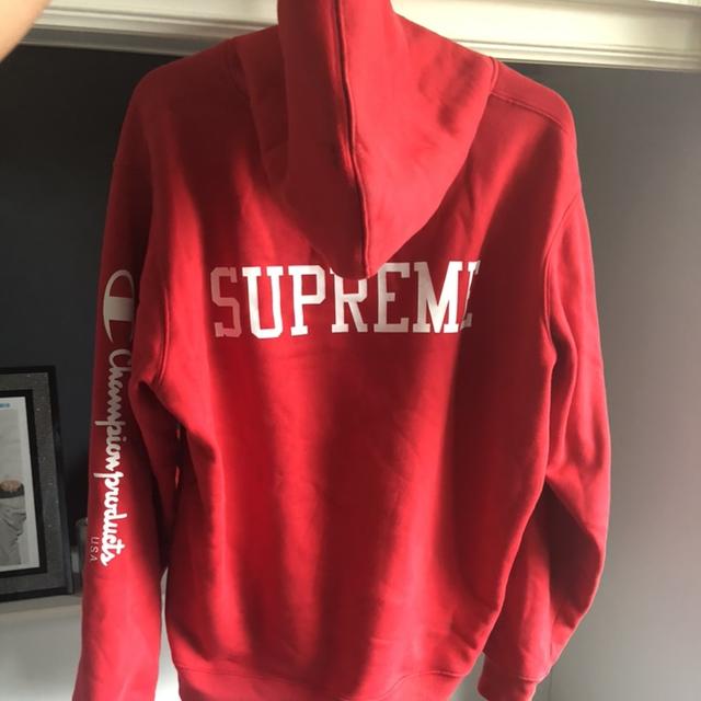 Supreme x deals champion red hoodie