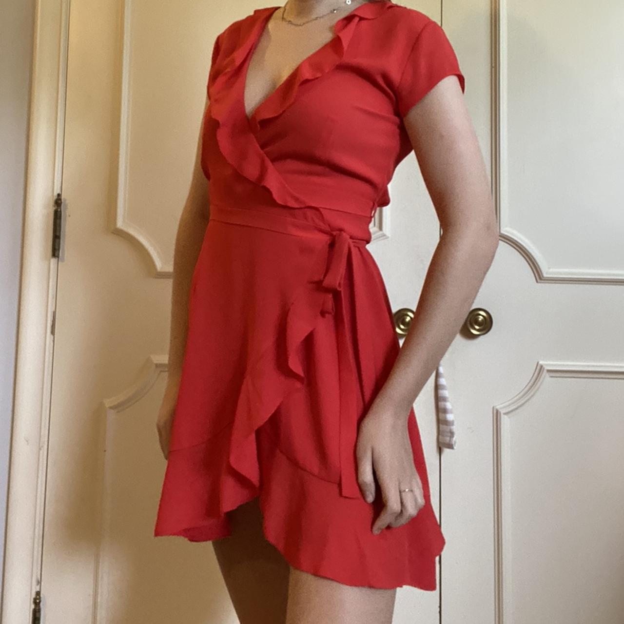 bright coral/red ruffle wrap dress from ...