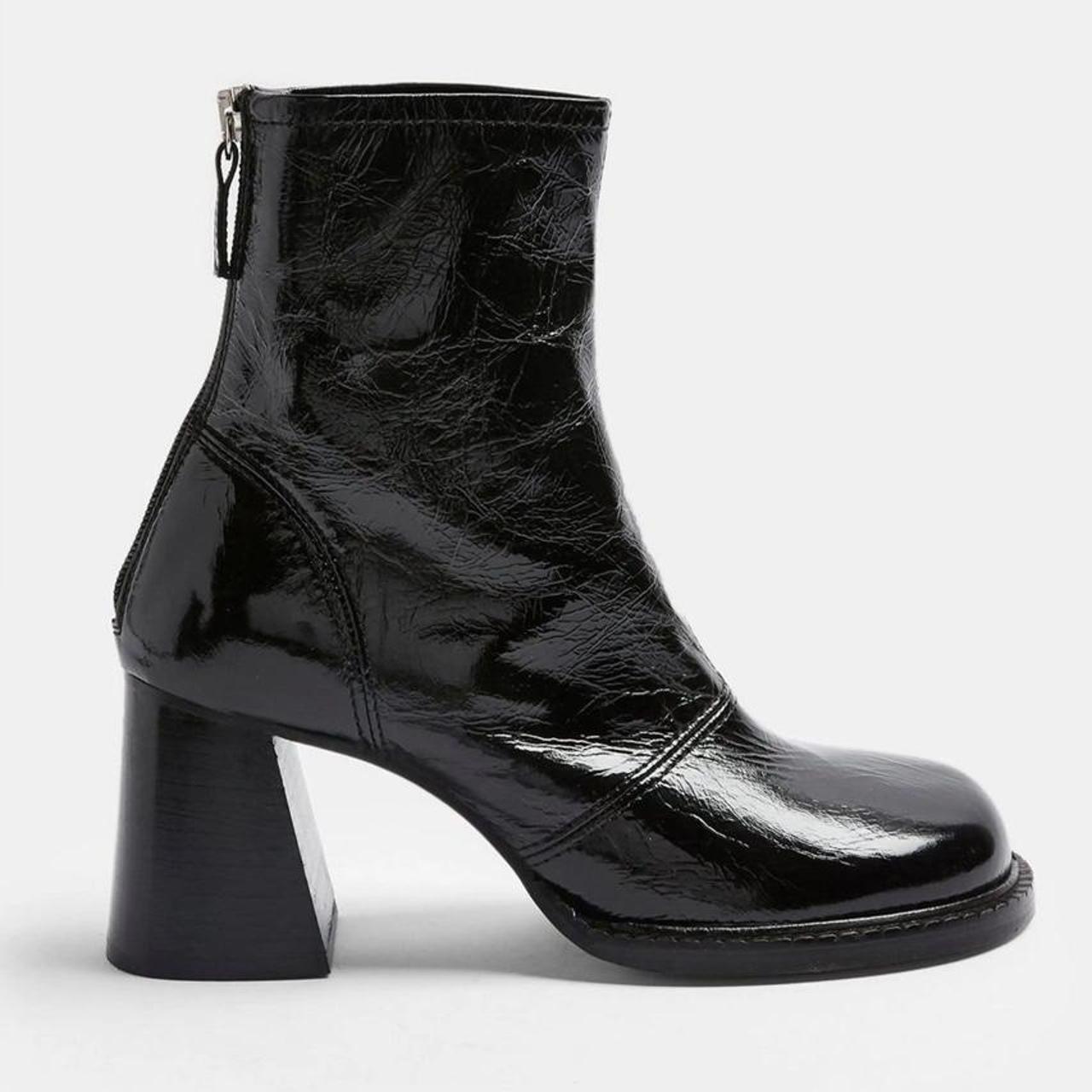 milo black leather chunky scoop toe boots