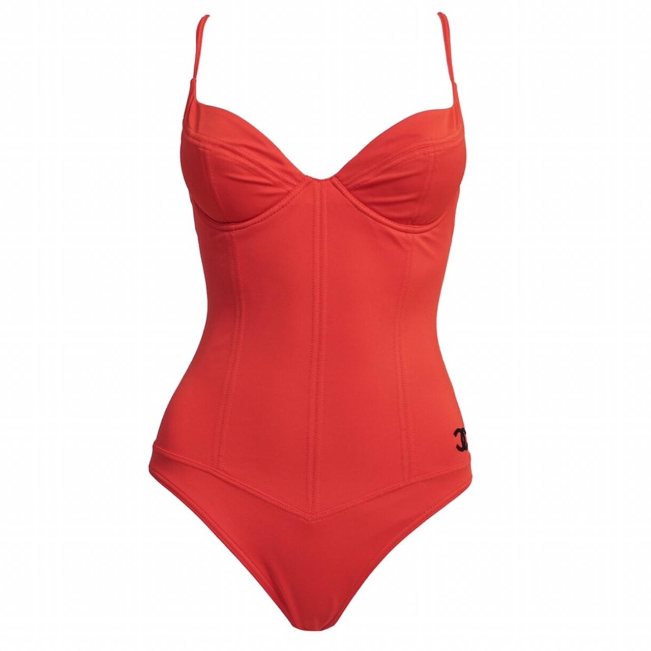 Chanel 1995 Red CC Logo One-Piece Swimsuit size 42.