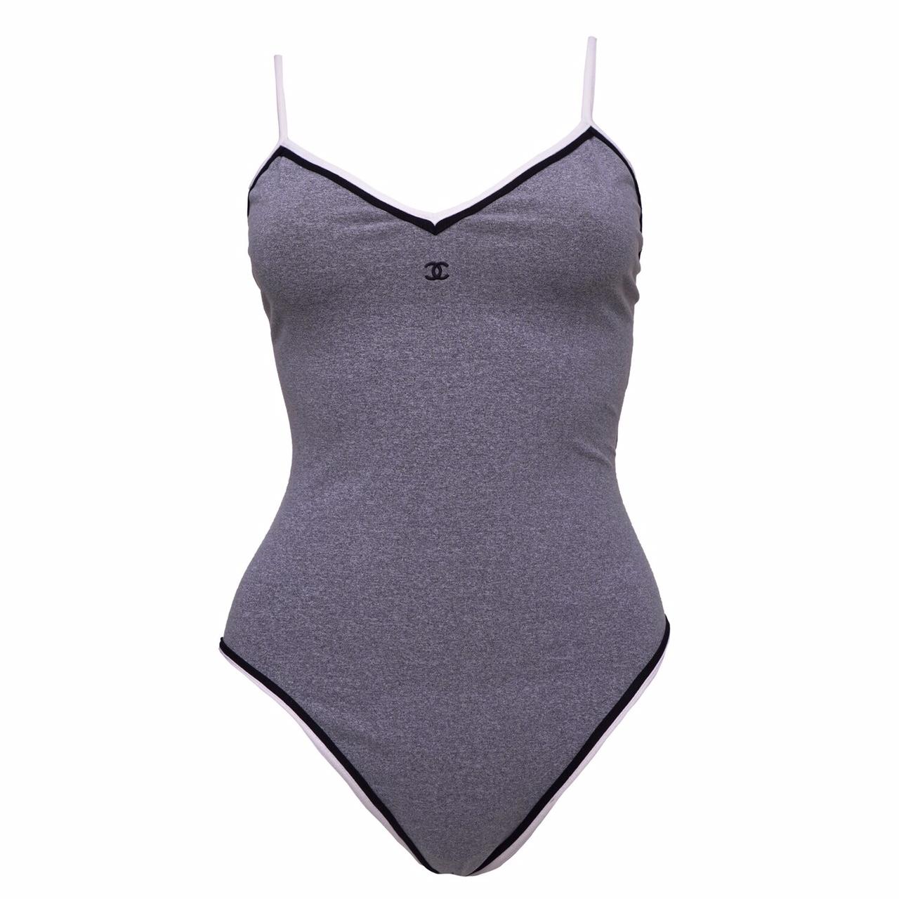 Chanel Gray CC Logo One-Piece Bodysuit size 40. - Depop