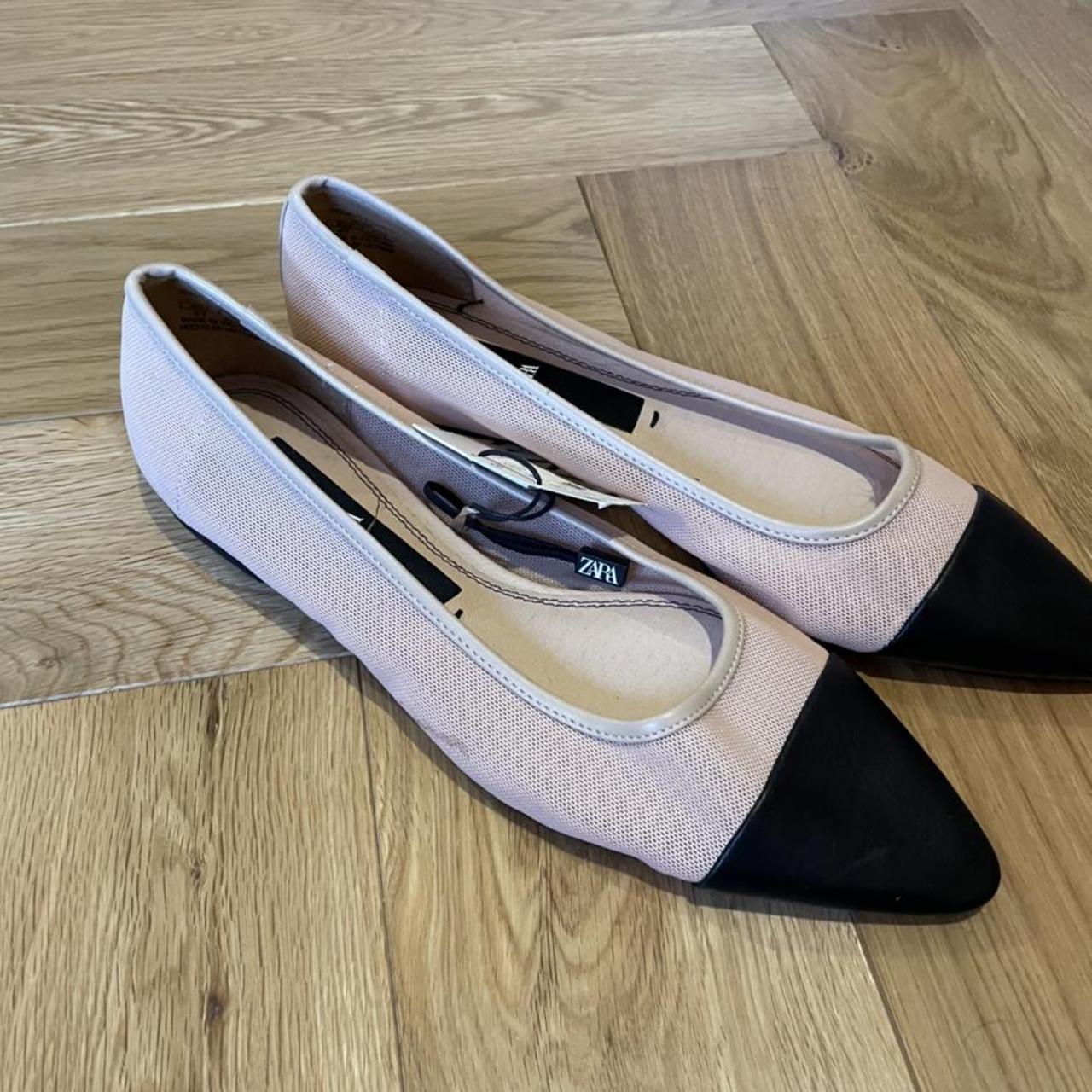 Zara ballet pumps pointed with black point low heel.... Depop