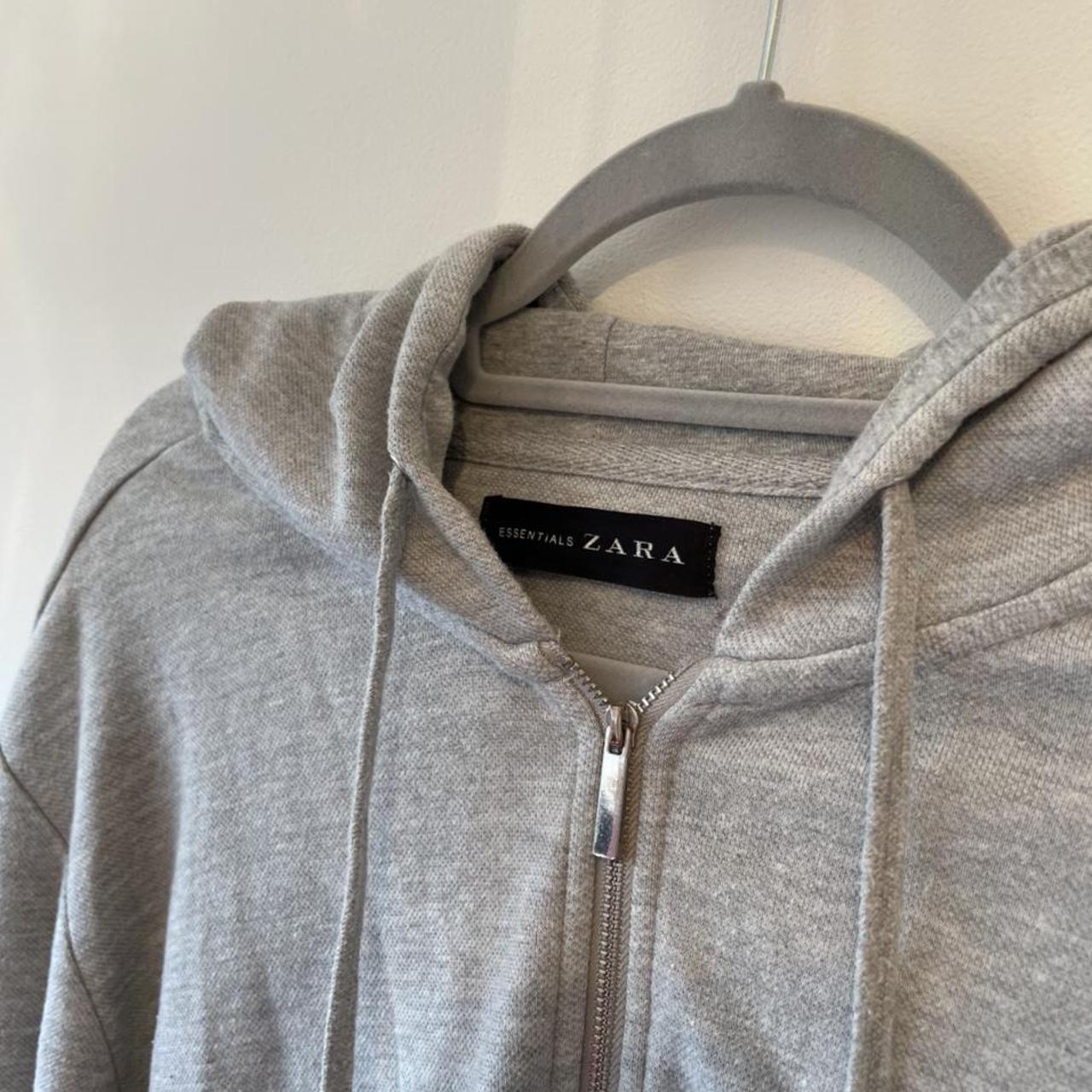 Mens Zara Essentials grey zip hoodie jacket... - Depop