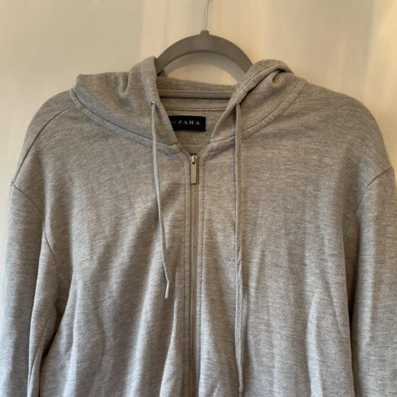 Mens Zara Essentials grey zip hoodie jacket... - Depop