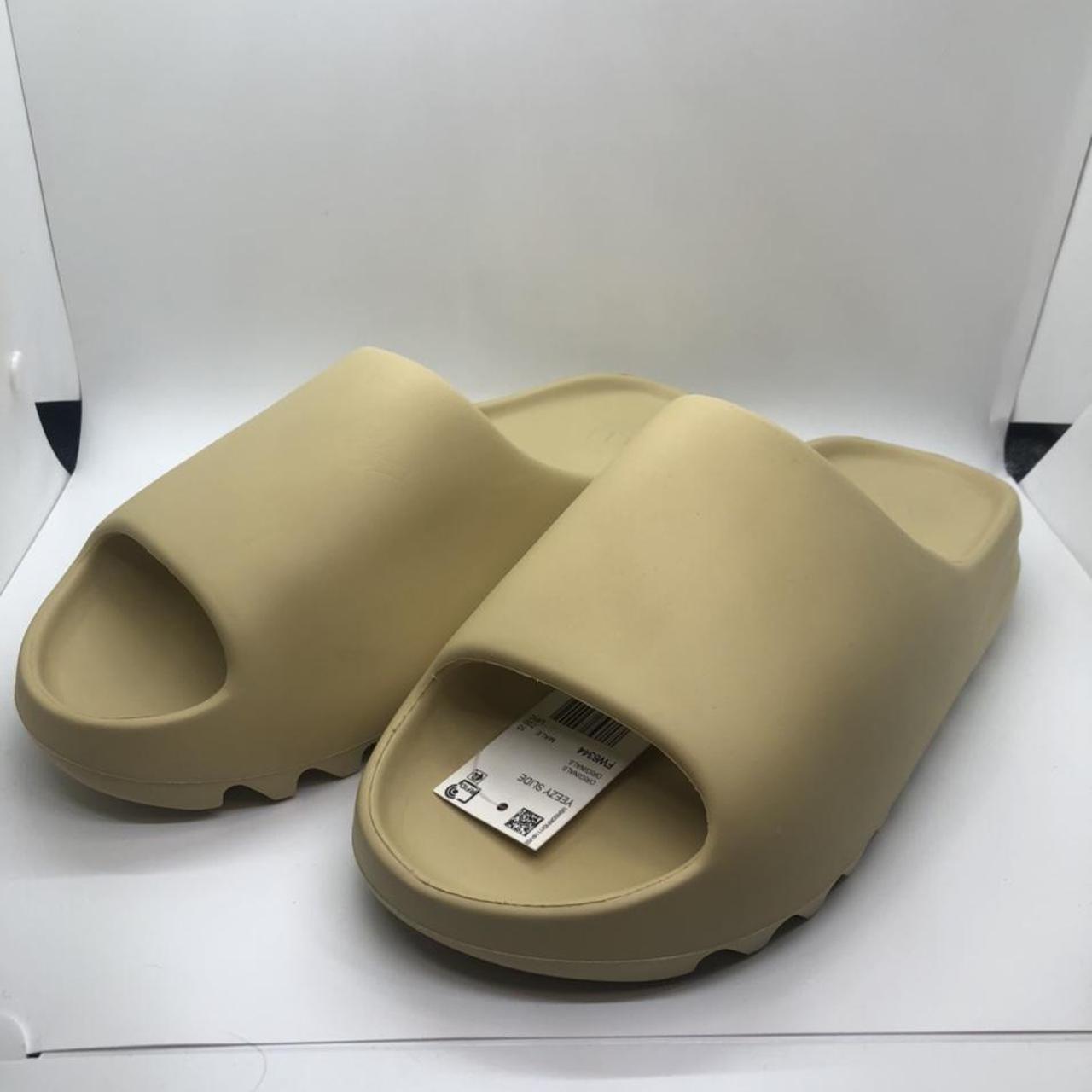 tan yeezys slides