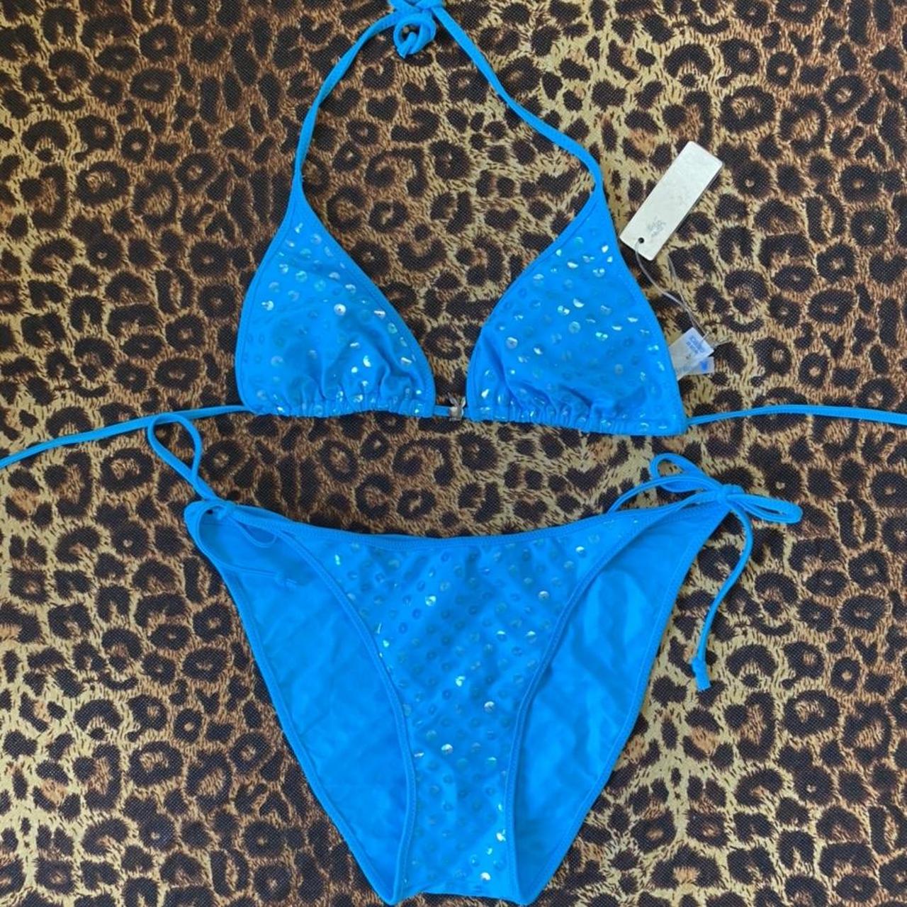 Deadstock Y2K rare playboy blue sequin bikini set - Depop