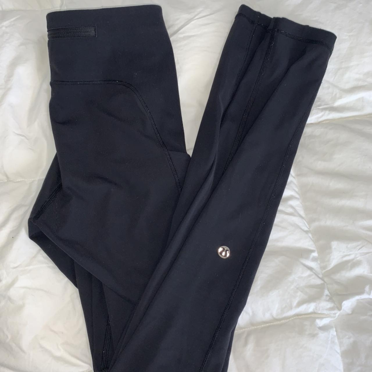 Black Lululemon Leggings with side pockets and sheer - Depop