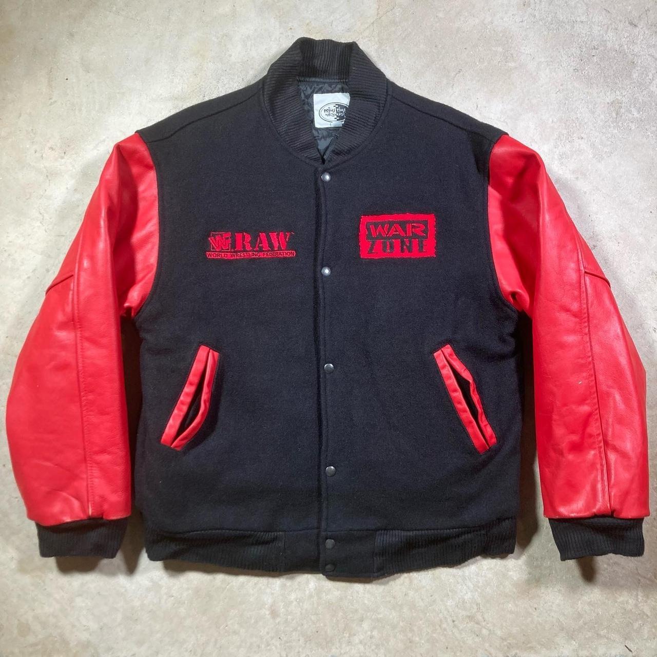 Vintage 90s WWF Raw is War Leather Varsity Jacket -... - Depop