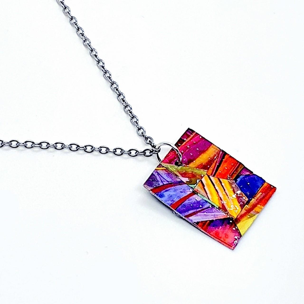 Bright & colourful rainbow mosaic pendant. Quirky,... Depop