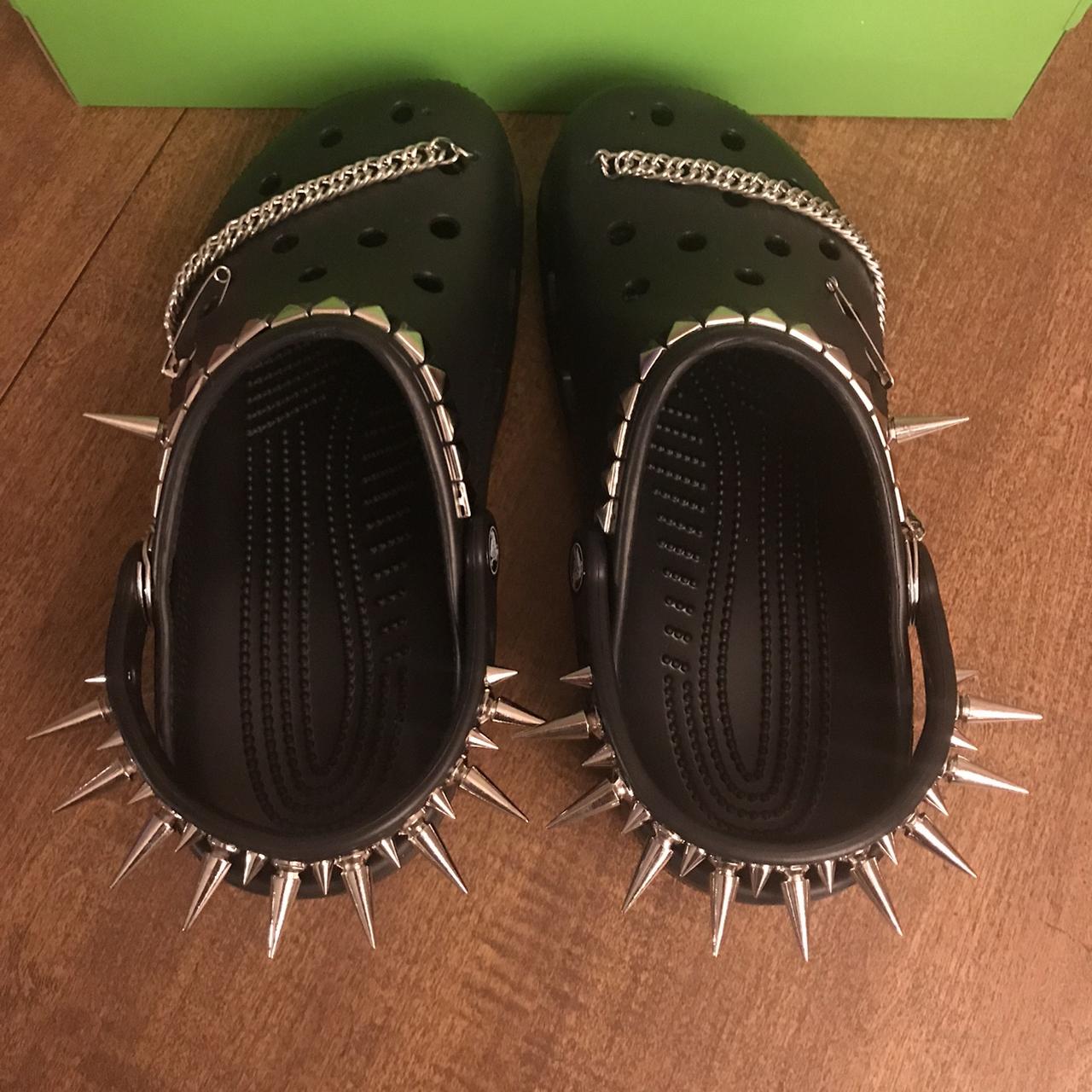 Custom Goth Punk Crocs with chain spikes and