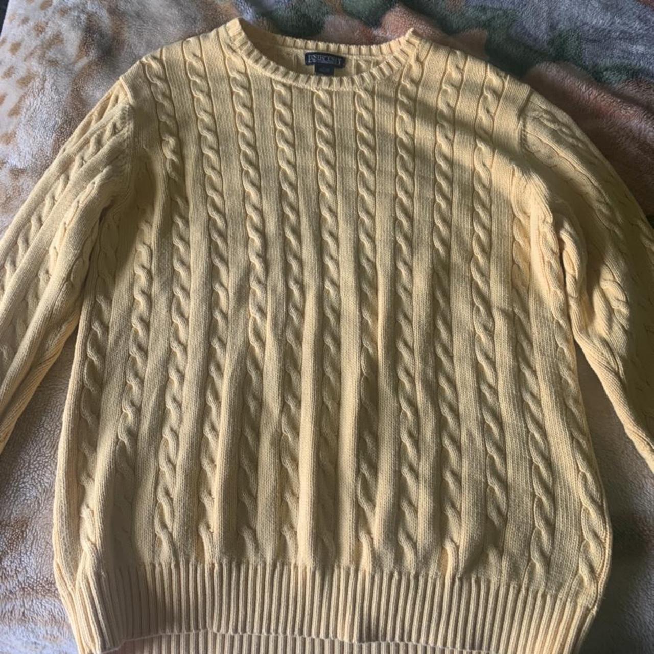 Lands' End Men's Yellow and Tan Cardigan Depop