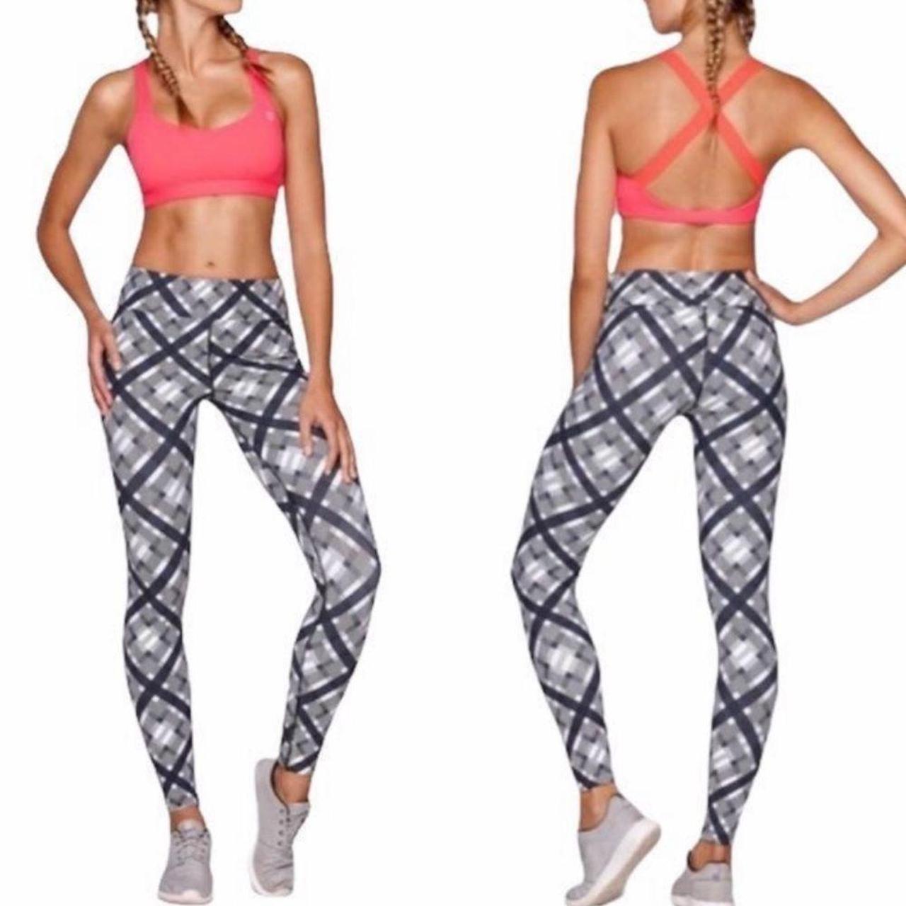 Lorna Jane Navy and White Leggings Size Large 14”... Depop