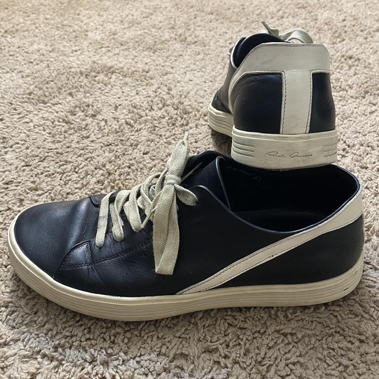 Rick Owens geothrasher low shoes in black and cream... - Depop