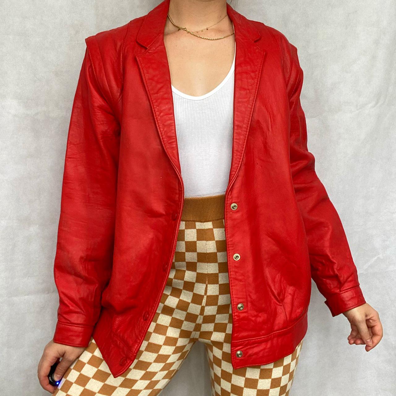 Vintage 80s red leather jacket . Such an amazing,... - Depop