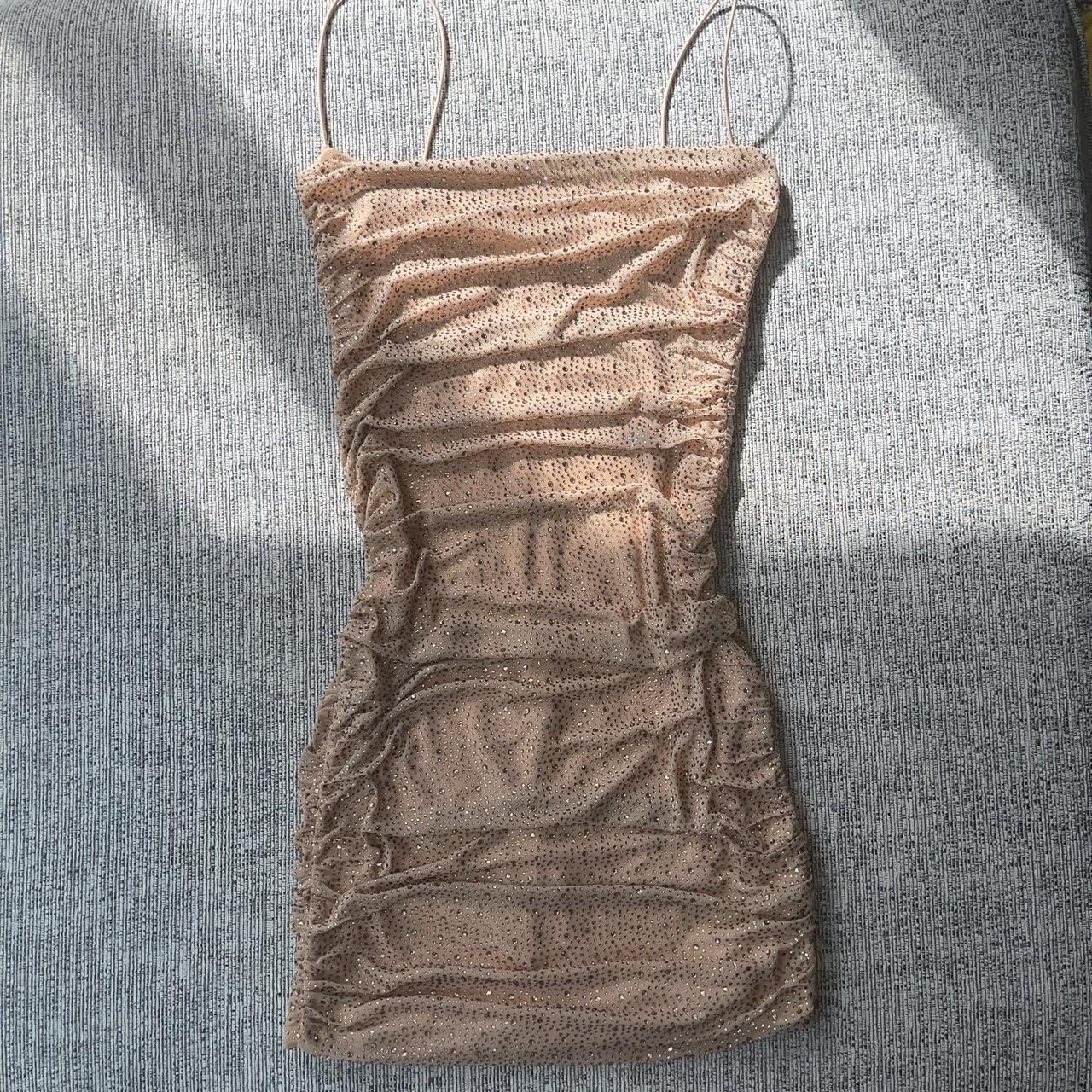 gold sparkly oh polly dress with gold gems zip up... Depop