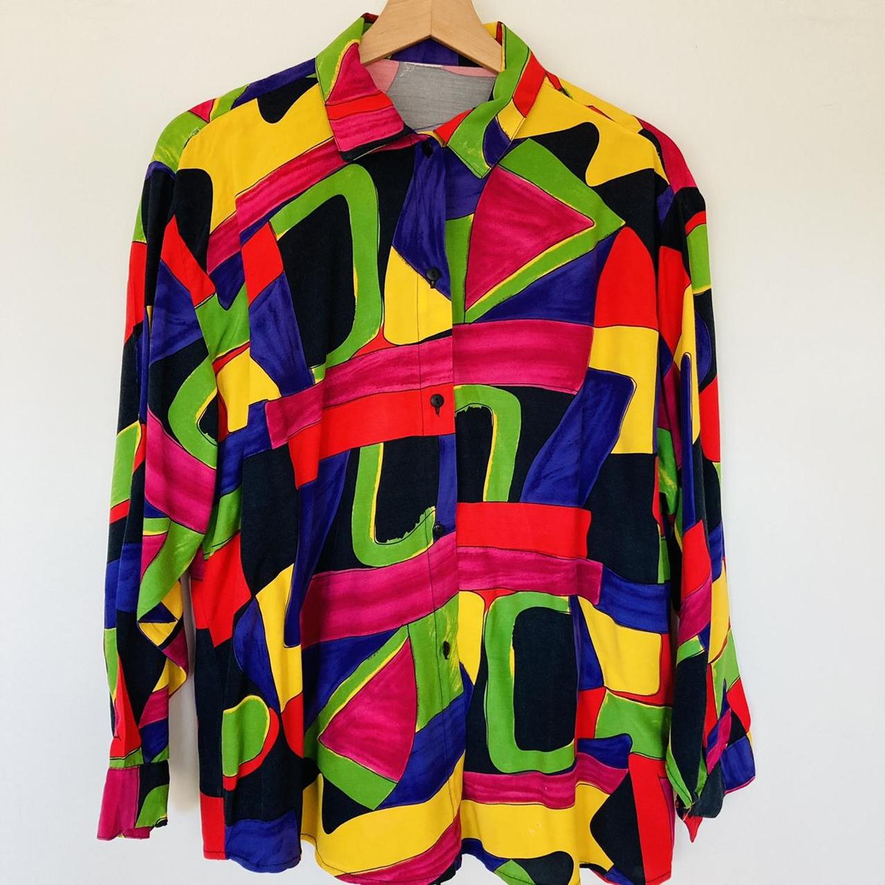 Vintage 1980s Patchwork Print Blouse. Fits Up To - Depop