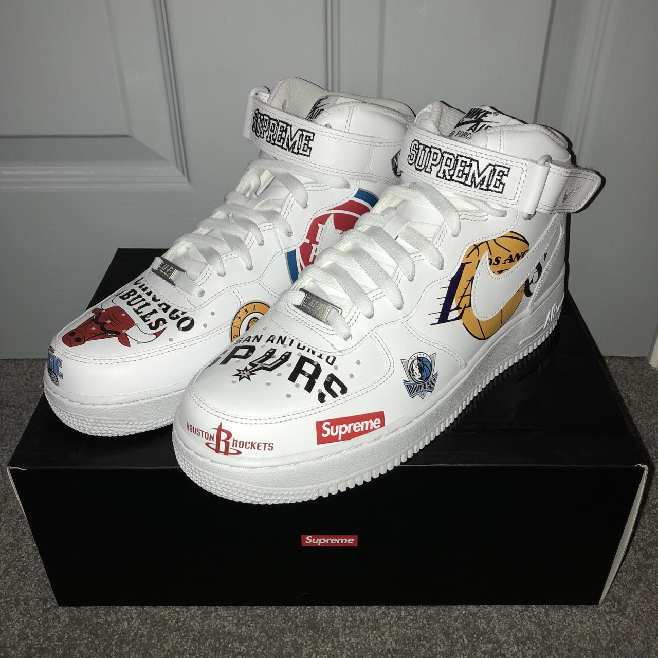 Supreme X Nike X NBA White Air Force 1 Mid Brand New... - Depop