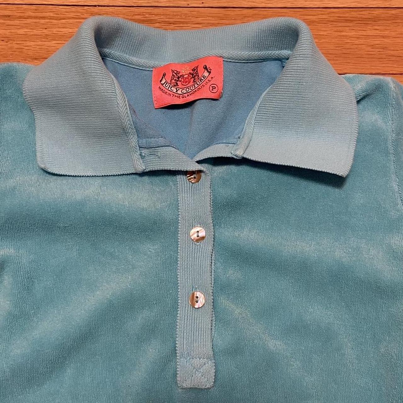 Juicy couture aqua blue terry collared button up... - Depop