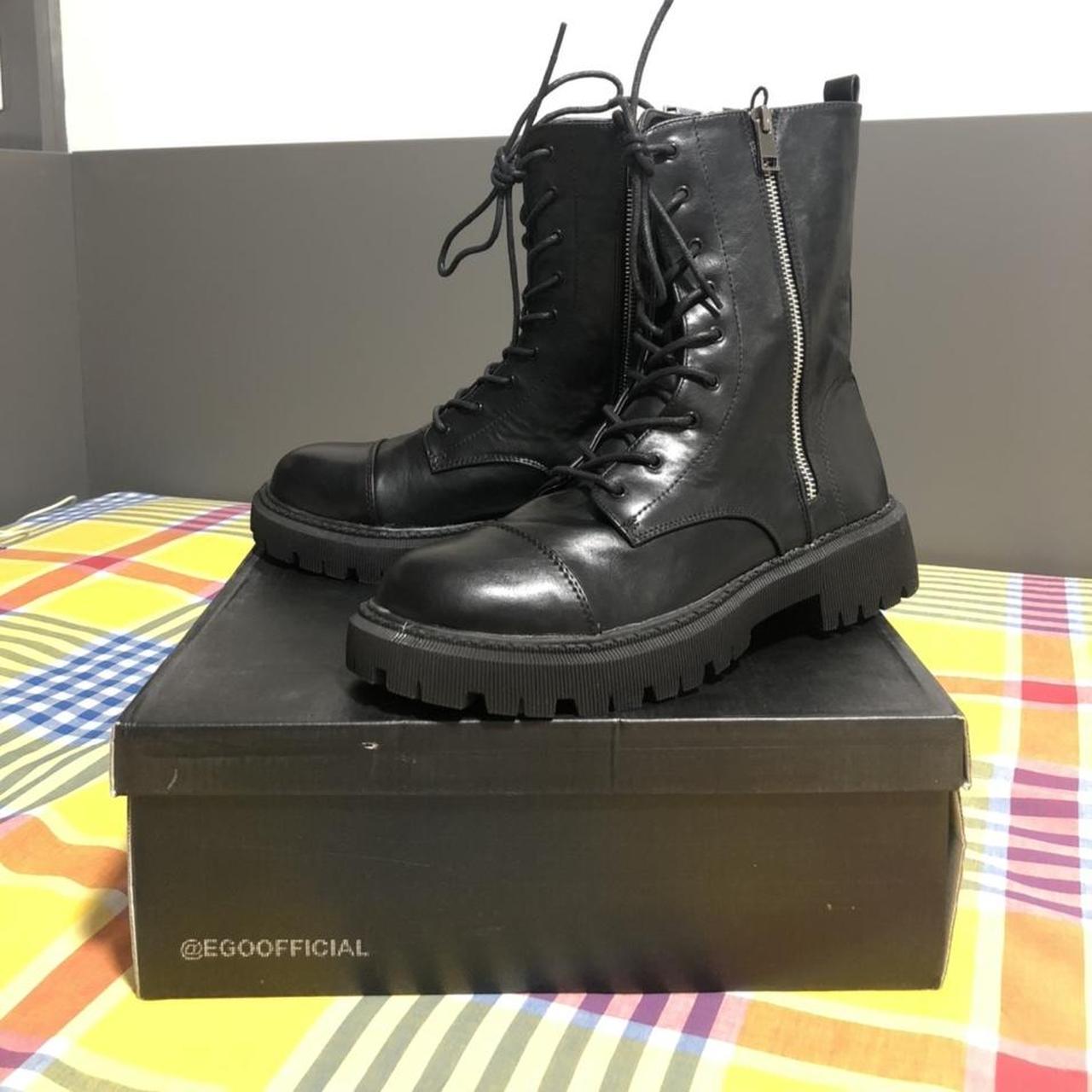 { EGO BLACK FAUX LEATHER BIKER BOOTS } 🔎 10/10... - Depop