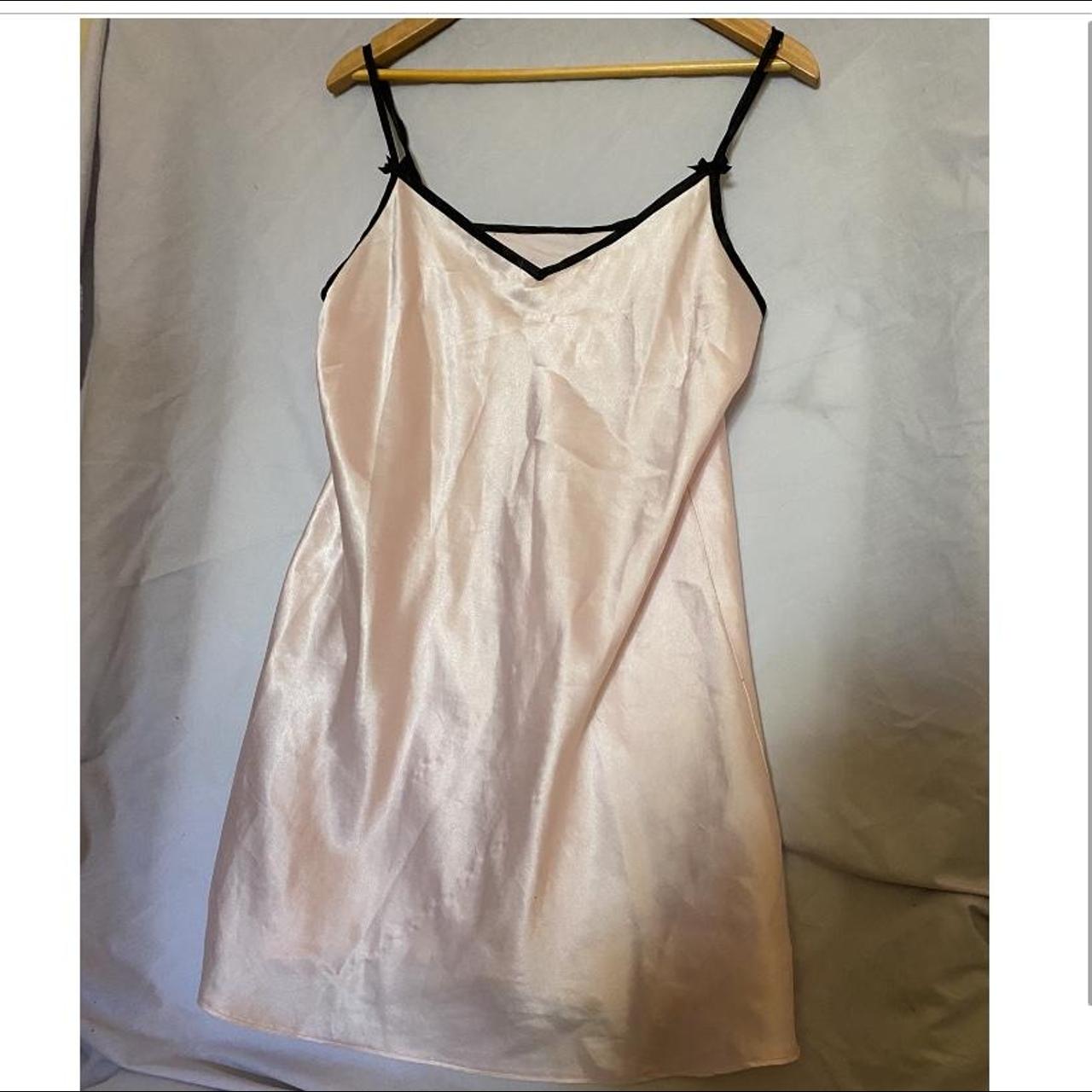 Vintage pink slip dress with lovely bow... - Depop