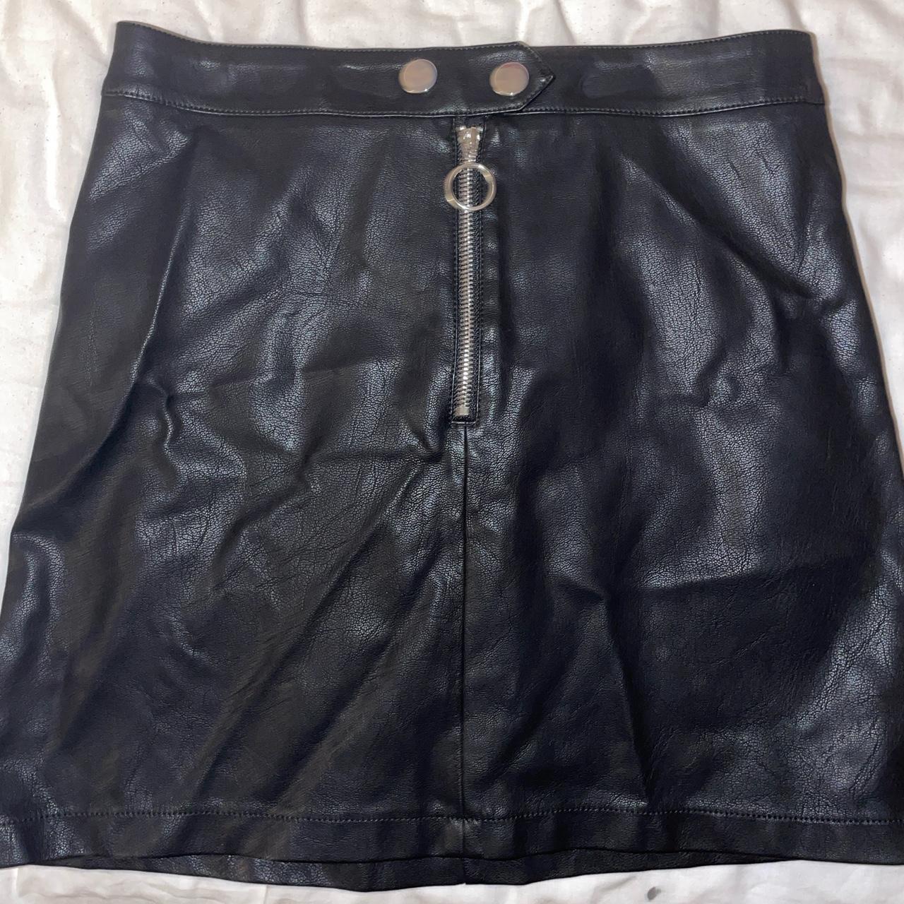 New Look Black Leather Zip Up Skirt, brand new, size... - Depop