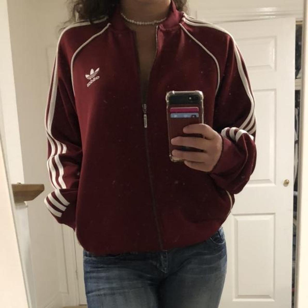 Adidas Originals Men's Burgundy and Red Jacket Depop