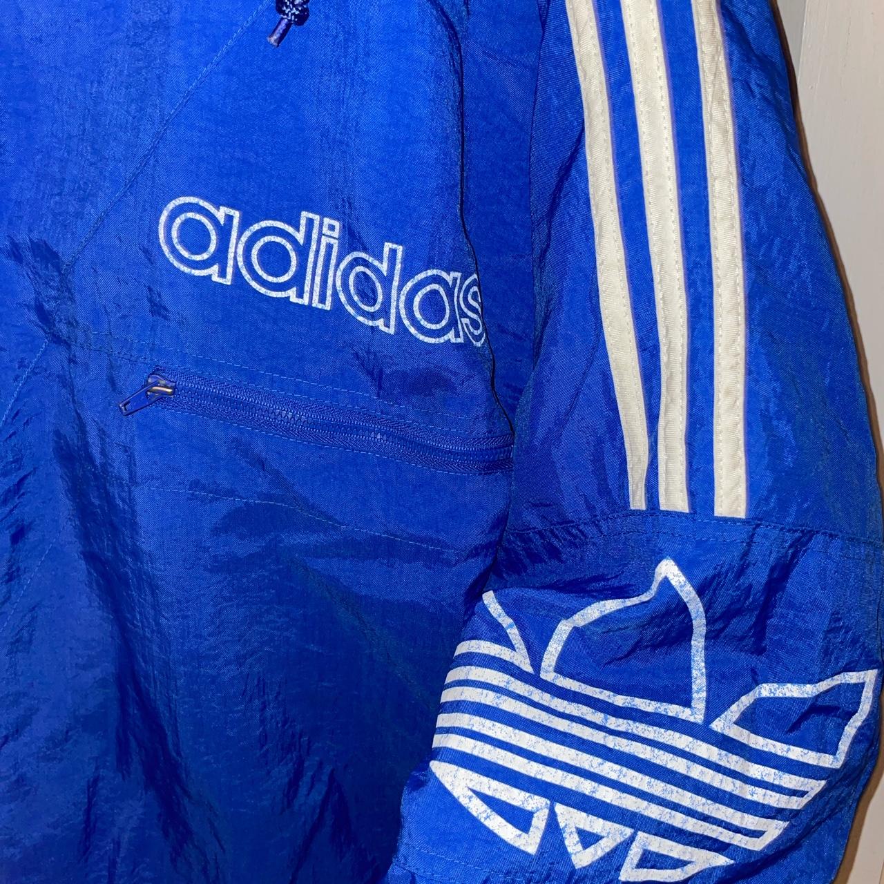 Royal Blue VTG adidas zip up hooded jacket cracking... Depop