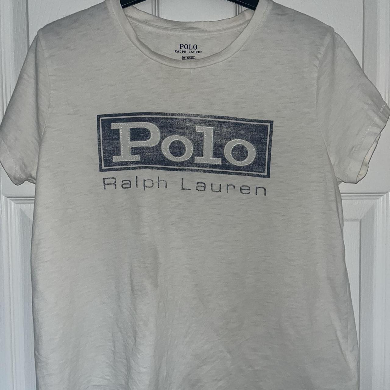 Polo Ralph Lauren Women's White and Blue T-shirt | Depop