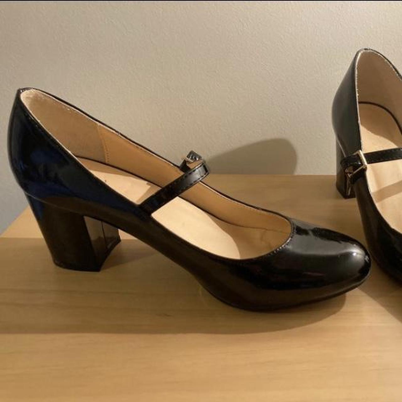 black mary jane heels in patent leather in perfect... - Depop