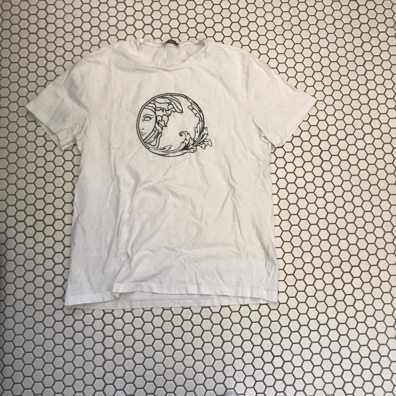 Authentic Versace white embroidered t shirt. Fits small - Depop