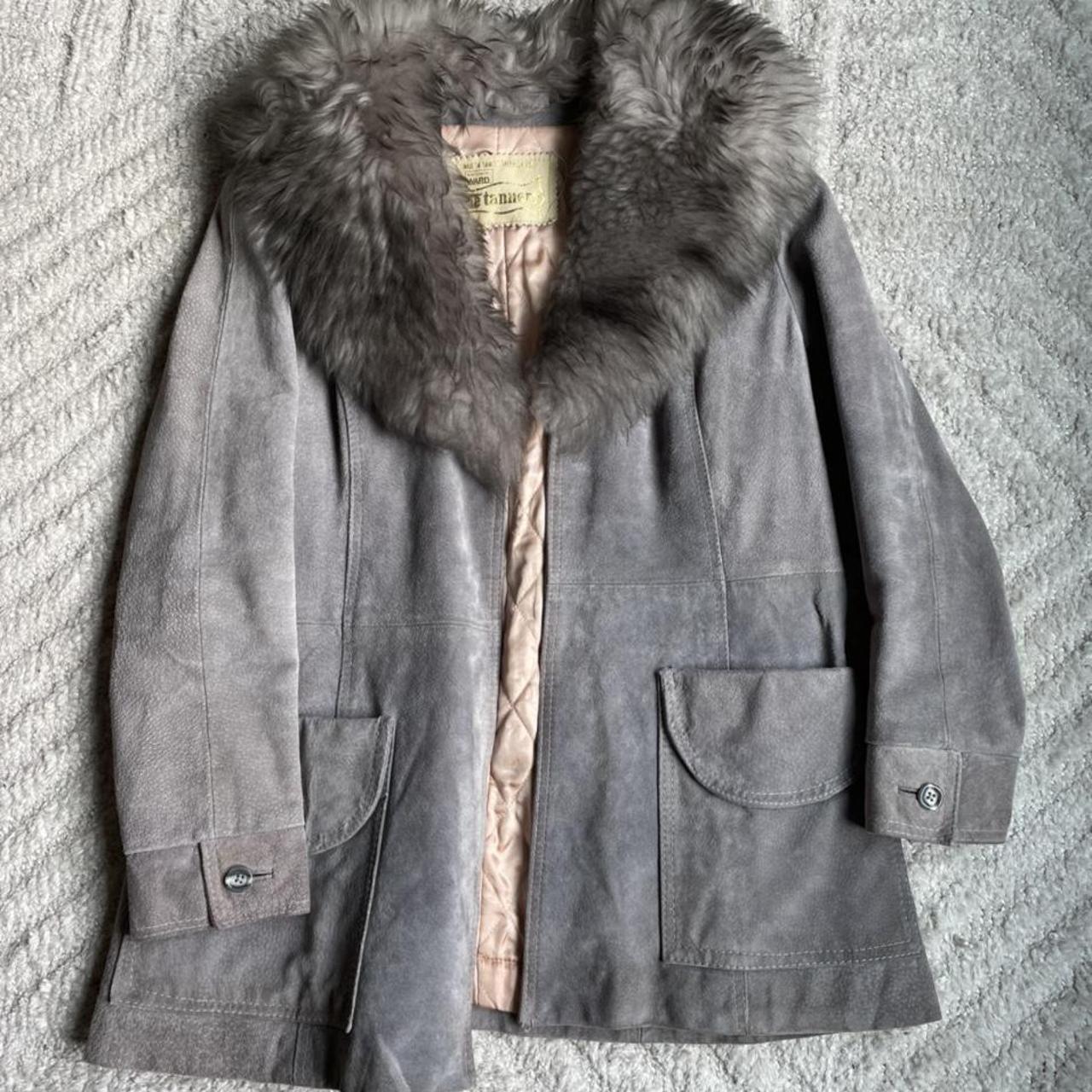 grey suede coat with fur