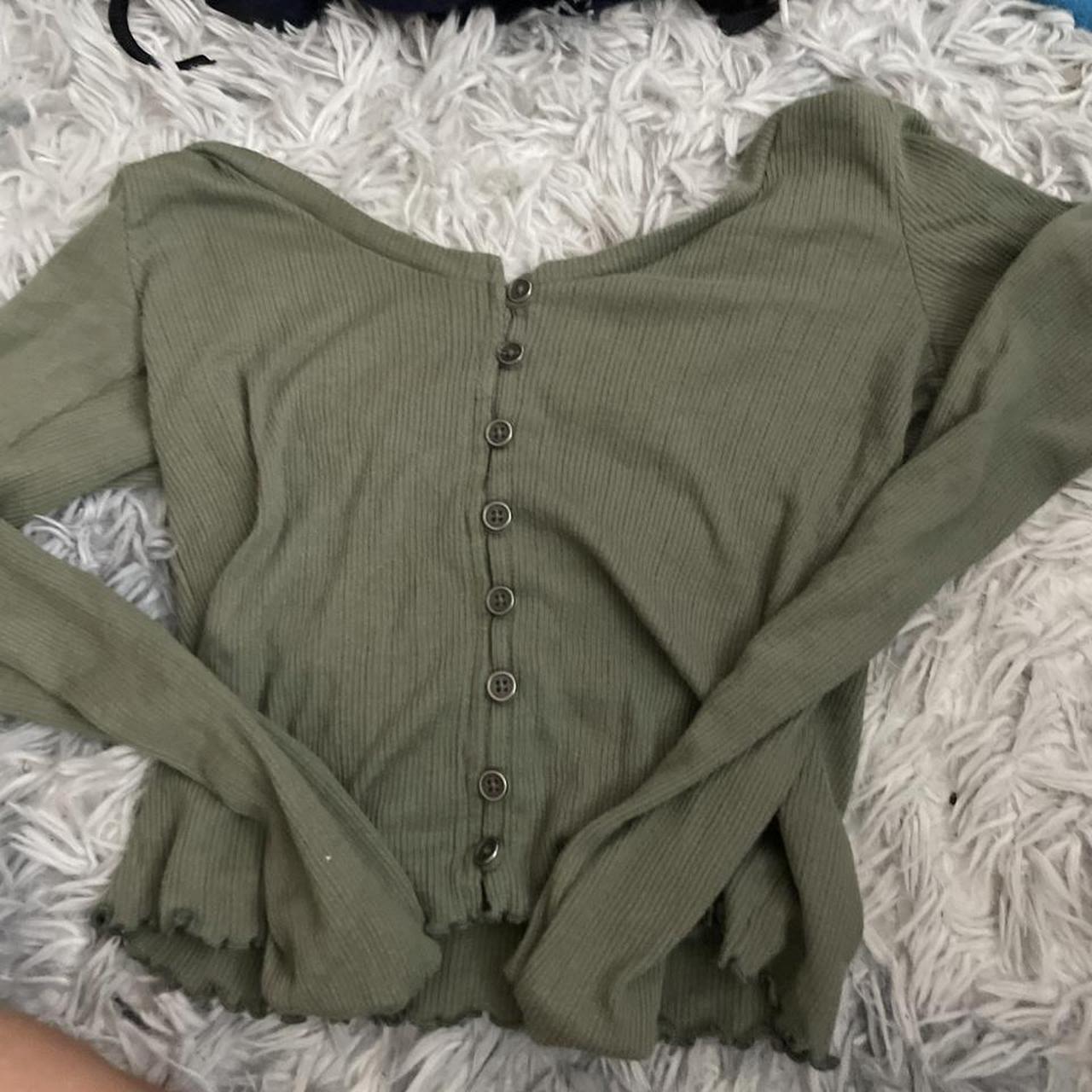 Wild Fable Olive Green Long-Sleeve Crop Top