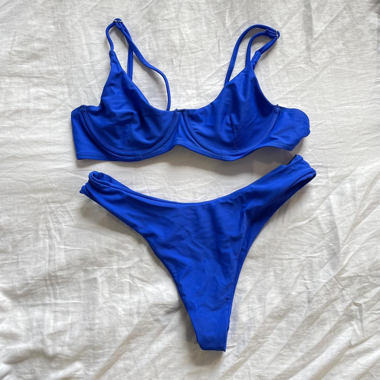 bright blue underwire bikini thong like bottoms and... - Depop