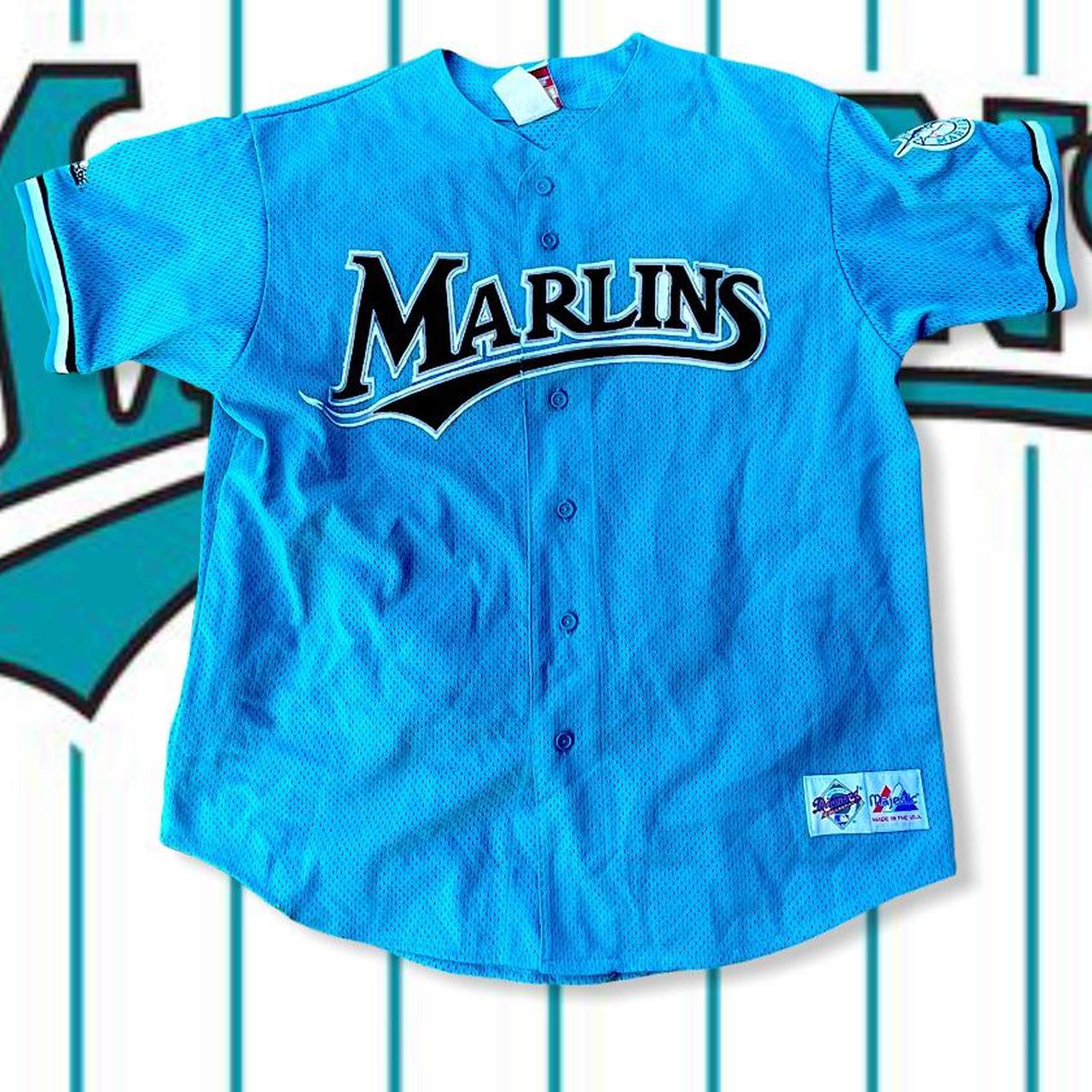 Vintage Miami Marlins Shirt Mens XL White Blue - Depop