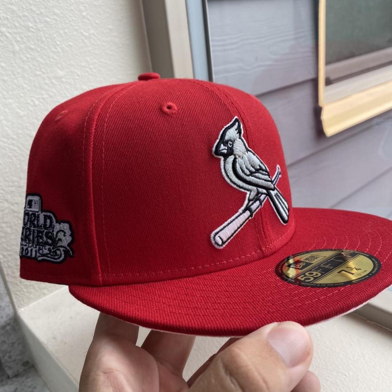 New Era St. Louis Cardinals Red Fitted Hat -size: 7 - Depop