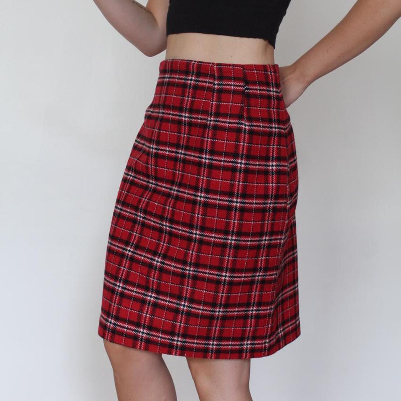 Vintage 90s Plaid Skirt 20% Wool Made in USA... - Depop