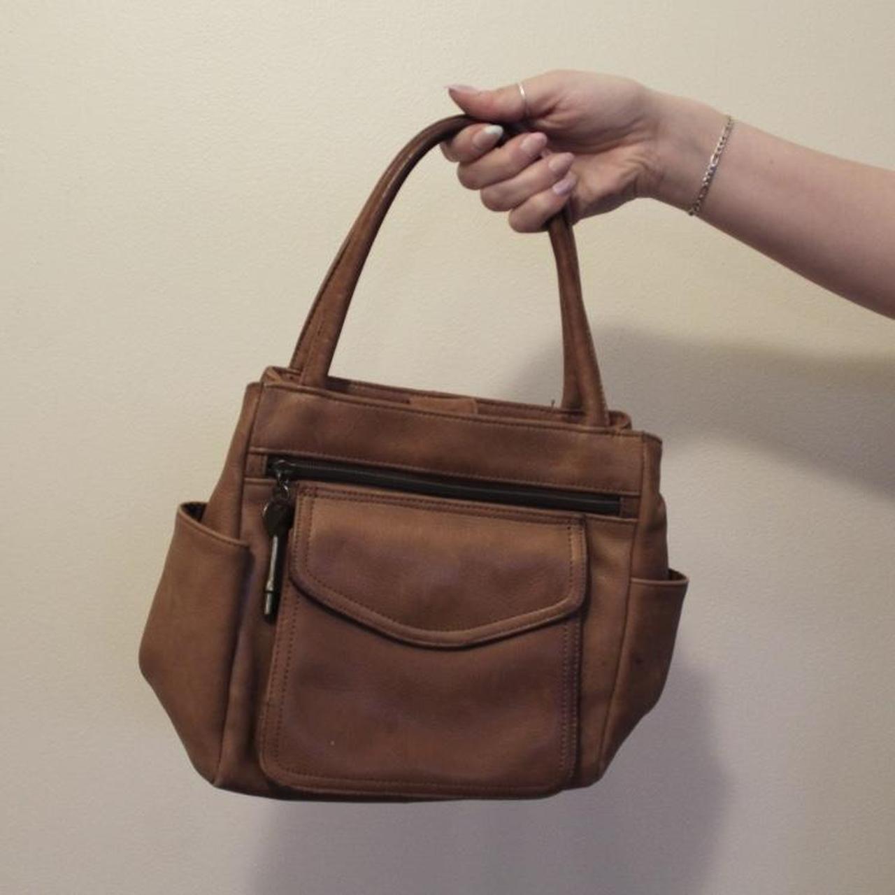 Vintage FOSSIL Brown Caramel Leather Shoulder Hand Bag Key 75082 - Etsy